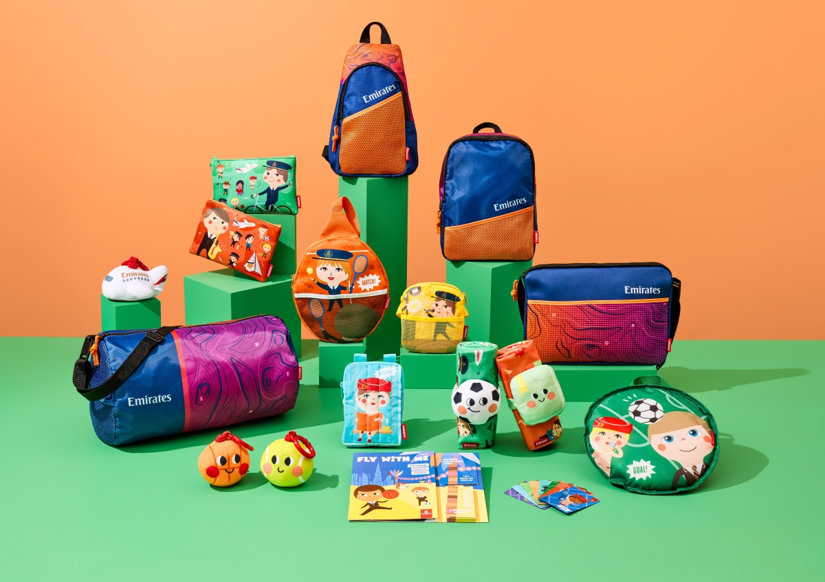 a group of bags and toys