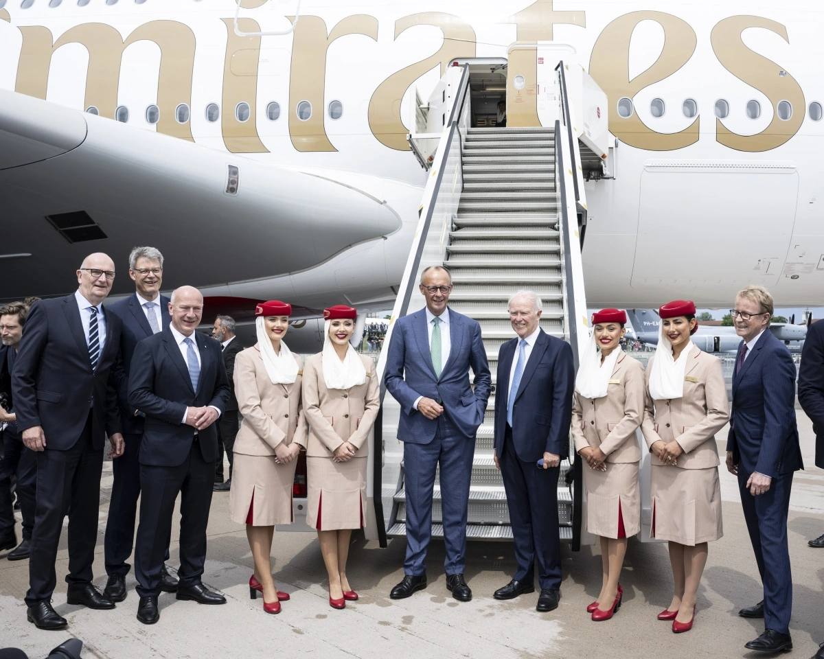 Emirates Welcomes German Chancellor Friedrich Merz Aboard A380 at ILA Berlin Opening